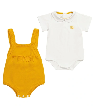 Fendi Babies' Set Of 2 Cotton-blend Onesies In Yellow