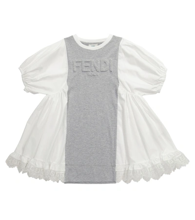Fendi Kids' Cotton Jersey And Poplin Dress In Grey
