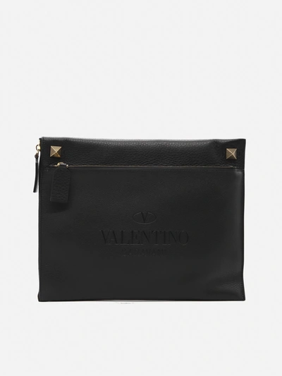 Valentino Garavani Identity Pouch In Leather In Black