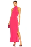 Norma Kamali Halter Turtleneck Side Slit Dress In Rose