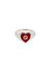 Gucci Sterling Silver Interlocking G Heart Enamel Ring In Silver & Red
