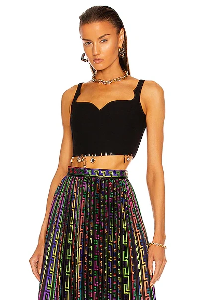 Versace Satin Cropped Top W/charm Details In Nero