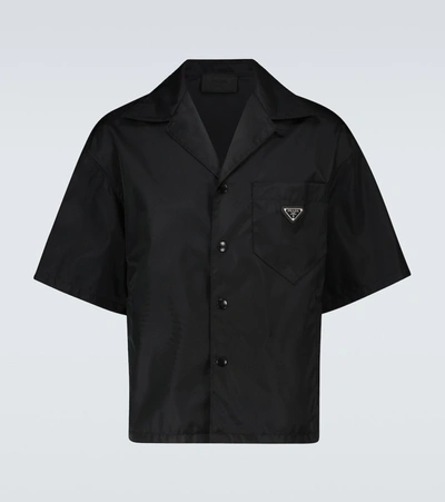 Prada Regenerated Re Nylon Short Sleeve Shirt Jacket In Black