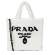 Prada Medium Logo Shearling Tote In White