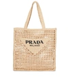 Prada Small Logo Raffia Tote In Neutral