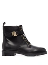 Lauren Ralph Lauren Burnished Logo-plaque Lace-up Leather Boots In Black
