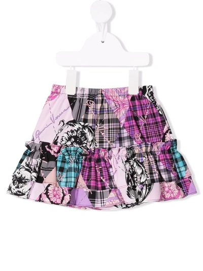 Versace Babies' Patchwork-print Skirt In Pink