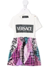 VERSACE LOGO-PRINT PATCHWORK DRESS