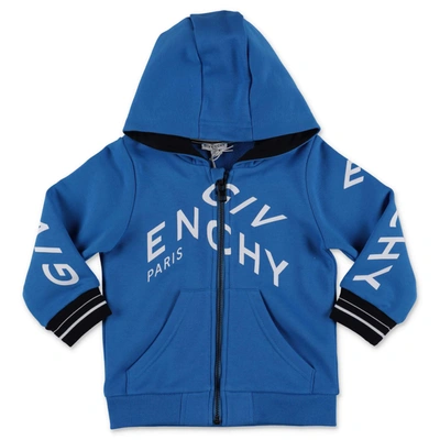 Givenchy Kids Logo Printed Hooded Jacket In Blue