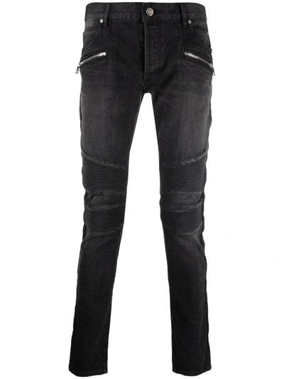 Balmain Ribbed Panels Slim-fit Jeans In Black