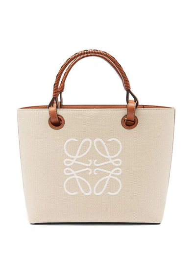 Loewe Anagram Medium Leather-trimmed Embroidered Canvas Tote In Ecru