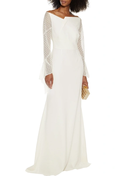 Roland Mouret Hafren Lace-paneled Stretch-crepe Gown In White