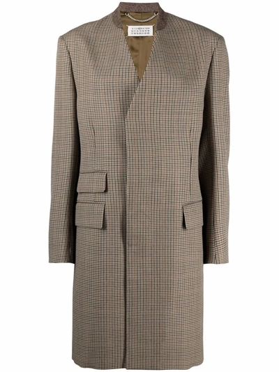 Maison Margiela Checked Mid-length Coat In Brown