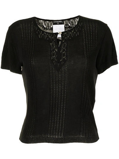 Pre-owned Chanel 2002 Cut-out Detailing Knitted Blouse In Black