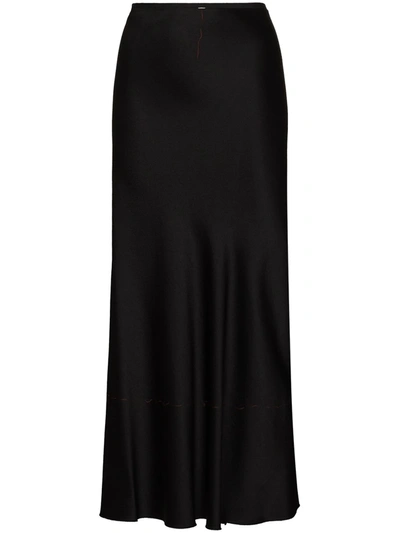 Maison Margiela Exposed-stitching Satin Midi Skirt In Black