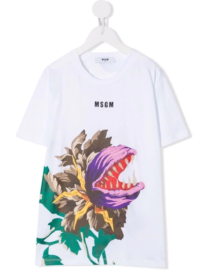 Msgm Teen Graphic-print Cotton T-shirt In White
