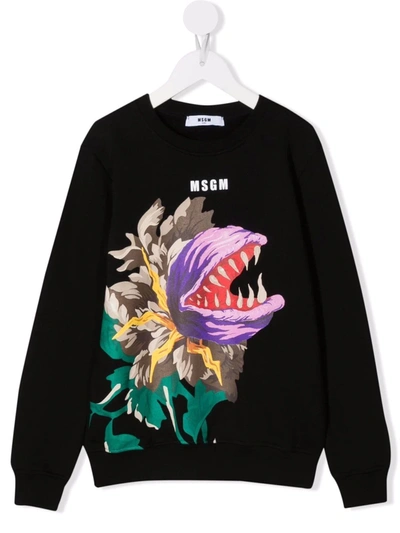 Msgm Teen Graphic-print Cotton Sweatshirt In Black