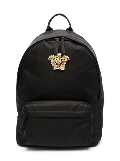 Versace Medusa Logo-plaque Backpack In Black