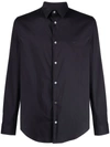 Emporio Armani Cotton Shirt With Button-down Collar And Curved Hem In Blau
