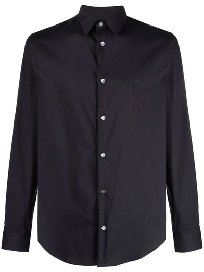 Emporio Armani Logo-patch Longsleeved Shirt In Blau