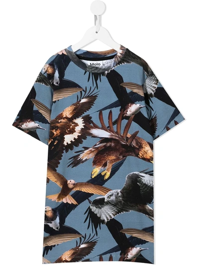 Molo Teen Bird-print Short-sleeved T-shirt In Blue
