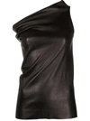 RICK OWENS ASYMMETRIC TOP IN BLACK LEATHER