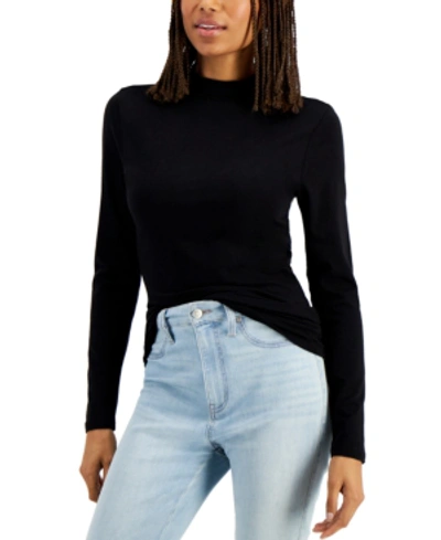 Aveto Juniors' Mock-neck Long-sleeve Top In Black