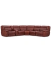 FURNITURE THANIEL 6-PC. LEATHER SECTIONAL WITH 3 POWER RECLINERS AND 1 USB CONSOLE, CREATED FOR MACY'S