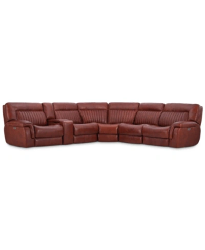 Furniture Thaniel 6-pc. Leather Sectional With 3 Power Recliners And 1 Usb Console, Created For Macy's In Stampeded Bourbon