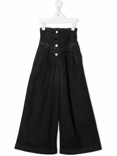 Fendi Kids' High-waist Wide-leg Trousers In Black