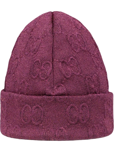 Gucci Interlocking G Metallic-knit Beanie In Fuchsia | ModeSens display picture 1