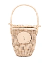 Patou Logo Plaque Wicker Bucket Bag In Neutrals