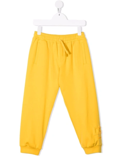 Dolce & Gabbana Babies' Embroidered Logo Track Trousers In Yellow