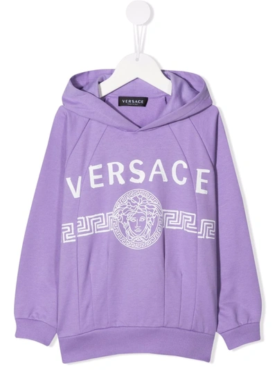 Versace Kids' Girl's Greco Medusa Logo Hoodie In Lavendar