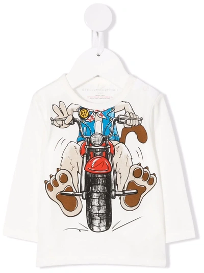Stella Mccartney Babies' Doggie Rider-print Sustainable Cotton T-shirt In White