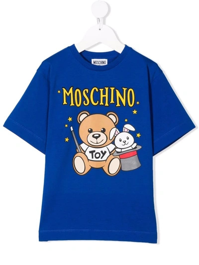 Moschino Kids' Teddy Bear-motif Cotton T-shirt In Blue