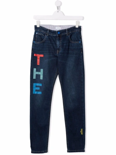 Marc Jacobs Teen Logo Print Denim Trousers In Blue