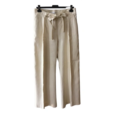 Pre-owned Diane Von Furstenberg Linen Large Pants In Ecru
