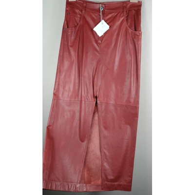 Pre-owned Brunello Cucinelli Leather Maxi Skirt In Red