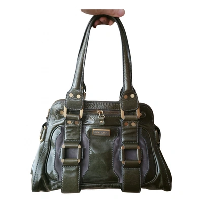 Pre-owned Jimmy Choo Patent Leather Bowling Bag In Khaki