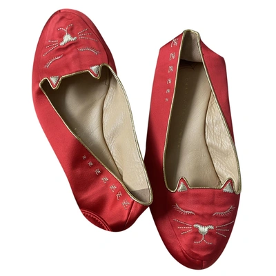 Pre-owned Charlotte Olympia Kitty Cloth Ballet Flats In Red