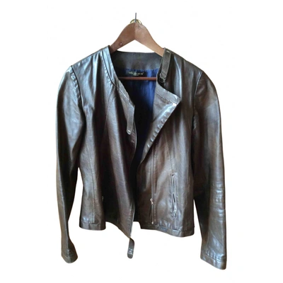 Pre-owned Golden Goose Leather Biker Jacket In Brown