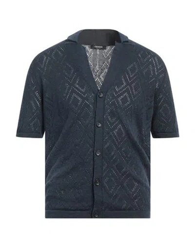 +39 Masq Man Cardigan Navy Size 40 Linen, Cotton