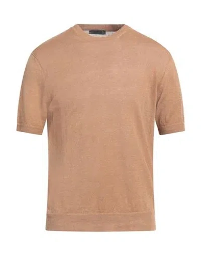 +39 Masq Man Sweater Camel Size 40 Linen In Beige