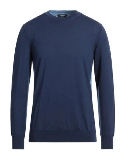 +39 Masq Man Sweater Navy Size 46 Merino Wool In Navy Blue