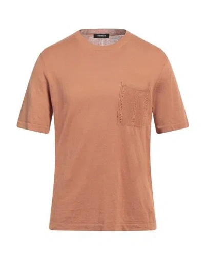 +39 Masq Man Sweater Tan Size 42 Linen, Cotton In Brown