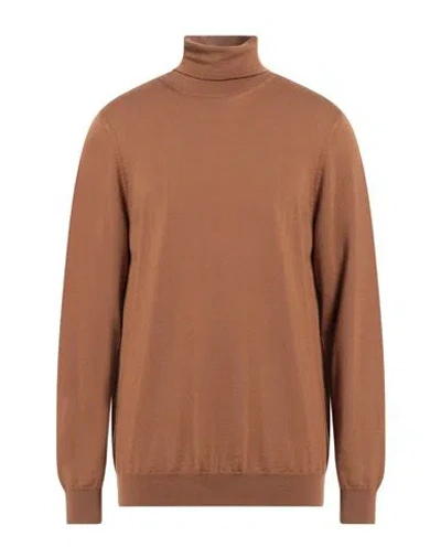 +39 Masq Man Turtleneck Camel Size 42 Merino Wool In Beige