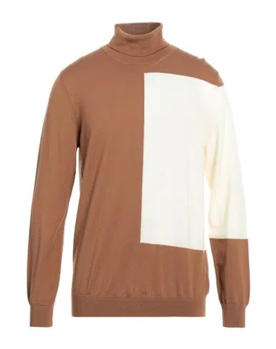 +39 Masq Man Turtleneck Camel Size 42 Merino Wool In Beige