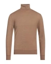 +39 Masq Man Turtleneck Camel Size 44 Merino Wool In Beige