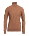 +39 Masq Man Turtleneck Camel Size 46 Merino Wool In Beige
